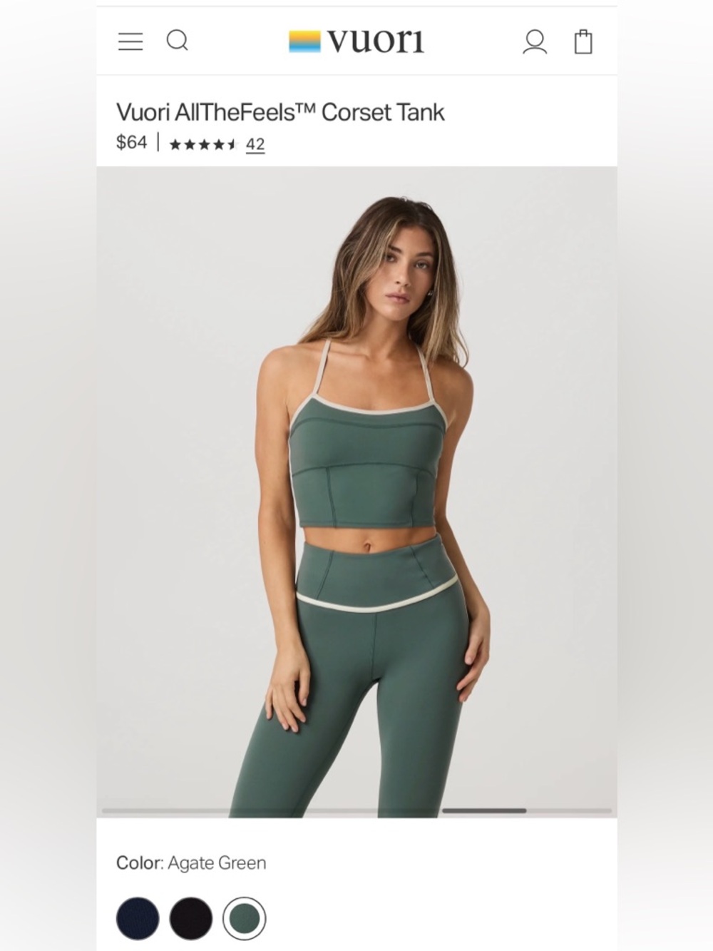 NWT! Vuori AllTheFeels Agate Green Corset Tank Medium